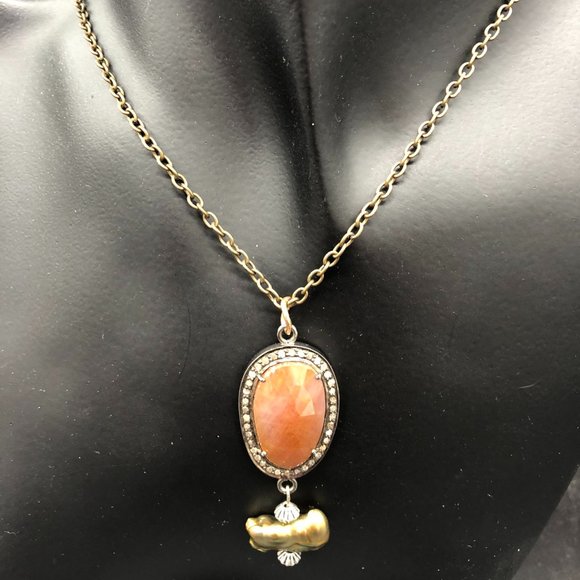 Necklace - Diamond, Sapphire, with Green Biwa Pearl - Picture 3 of 3